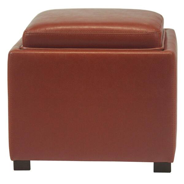 Elegant Home Fashions Curry Color Tray Bonded Leather Storage Cube Ottoman-DISCONTINUED
