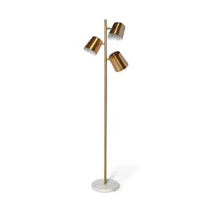 62 in. Gold and White One 1-Way (On/Off) Standard Floor Lamp for Living Room with Metal Drum Shade