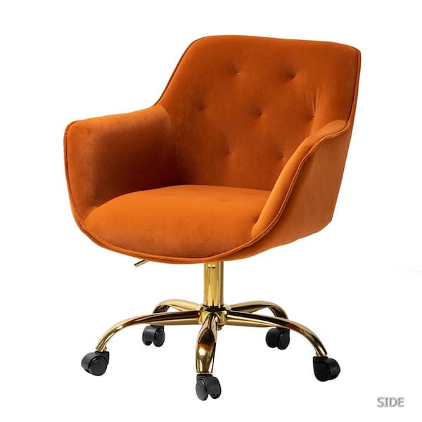 JAYDEN CREATION Helen Orange Velvet Adjustable Height Swivel Task Chair with Button-tufted Back
