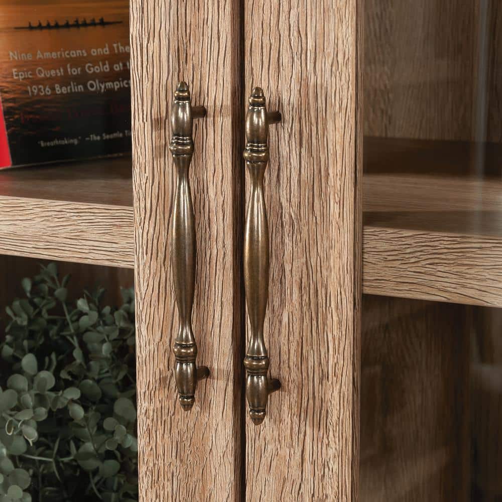 Brushed Oak Glass Door China Cabinet with Adjustable Shelf