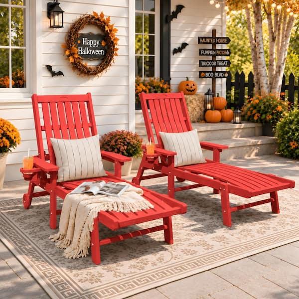 Thoeoe Outdoor HDPE Adjustable Reclining Chaise Lounge Chairs with