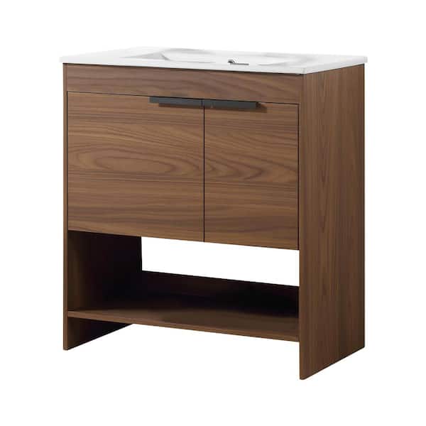 FINE FIXTURES Phoenix 30 in. W x 18.32 in. D x 33.5 in. H Bath Vanity in Brown with White Ceramic Top