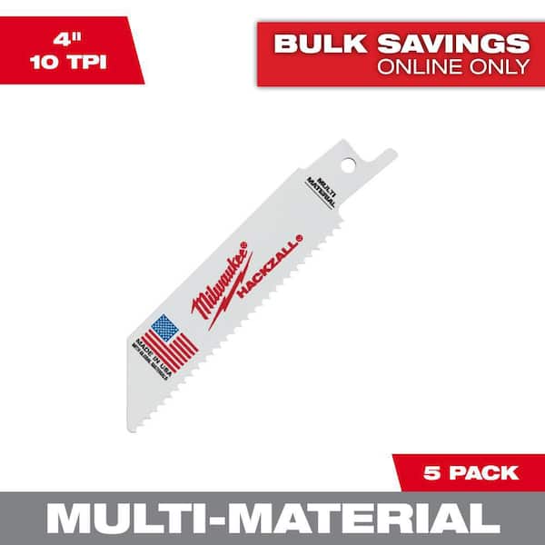 Milwaukee 4 in. 10 TPI Multi-Material Cutting BiMetalHACKZALL Reciprocating Saw Blades (5-Pack)