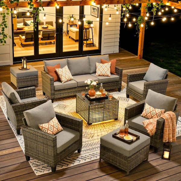 OVIOS New Vultros Gray 8-Piece Wicker Patio Conversation Set with