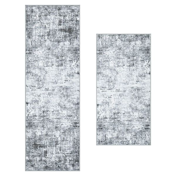 Jayden Light Gray 2 ft. x 6 ft. Woven Abstract Polyester 2-Piece Rug Set