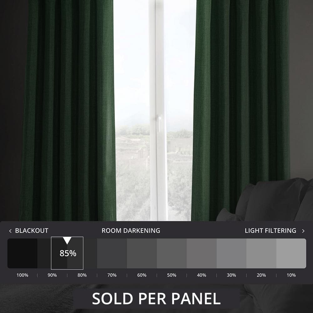 Key Green 84" Faux Linen Room Darkening Curtain Panel