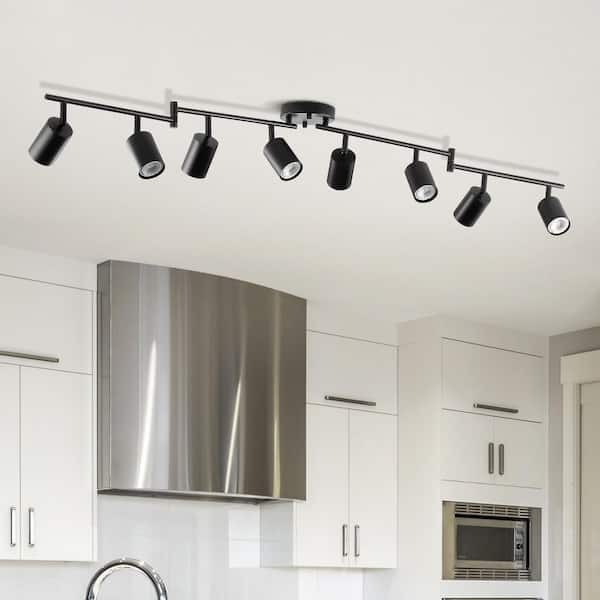 8-Light 4.5 ft. Matte Black Ceiling Mounted Hardwired Track Lighting Kit with Adjustable Heads and 8-Bulbs Included