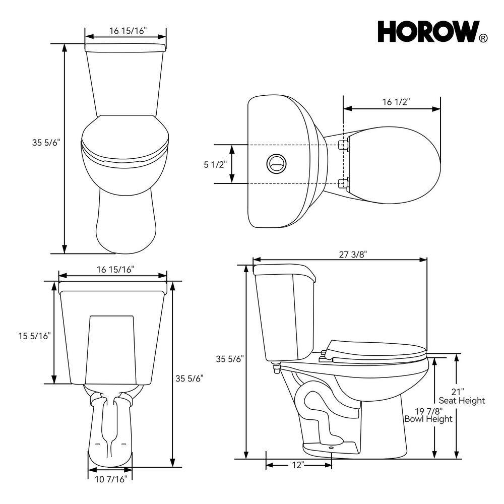 White Vitreous China 21" Tall Round Dual Flush Toilet