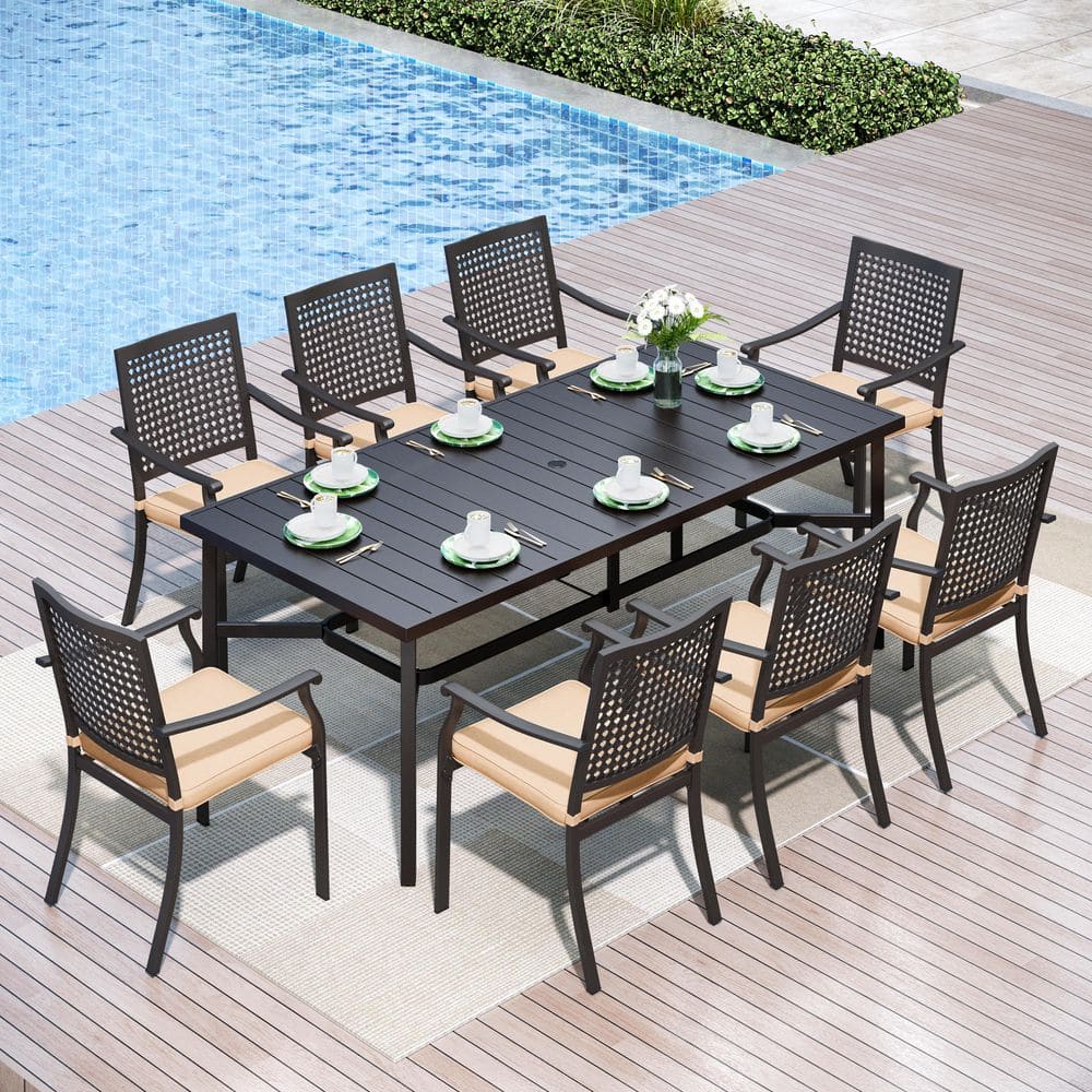 9-Piece Metal Patio Outdoor Dining Sets with Beige Cushions price history on PriceWatchPro