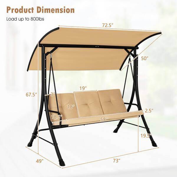 わらび　N⑥ Costway 3-Seat Steel Outdoor Porch Swing Adjustable Canopy