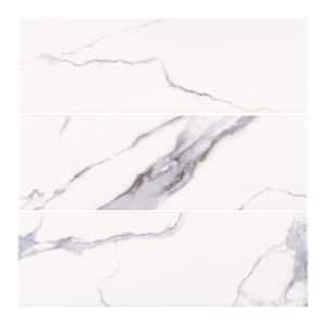 Glossy Ocean Carrara White 4 in. x 12 in. Glossy Ceramic Wall Tile (0.322 sq. ft./Each)