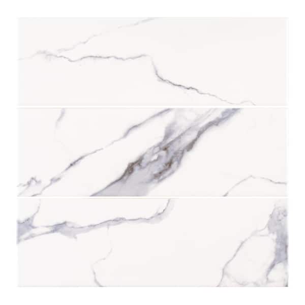 Jeffrey Court Glossy Ocean Carrara White 4 in. x 12 in. Glossy Ceramic Wall Tile (0.322 sq. ft./Each)