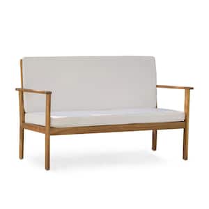 Luciano Brown Patina Wood Outdoor Bench with Cream Cushion