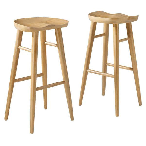 MODWAY Saville 32 in. in Oak Backless Wood Bar Stools - Set of 2