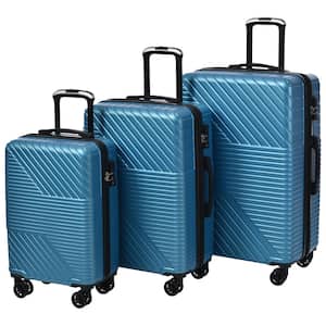 Blue Lightweight 3-Piece Expandable ABS Hardshell 8 Wheels Spinner  20"  24"  28" Luggage Set with 3-Digit TSA Lock
