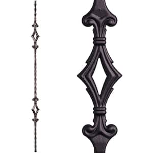 Tuscan Square Hammered 44 in. x 0.5625 in. Satin Black Double Diamond Solid Wrought Iron Baluster