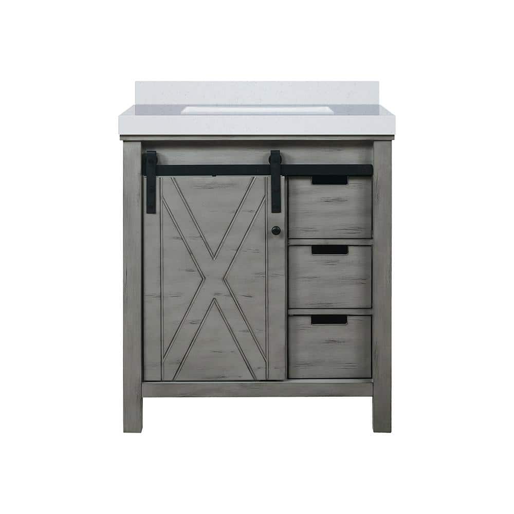 Marsyas 30-Inch Ash Grey Birch Bathroom Vanity with White Ceramic Sink