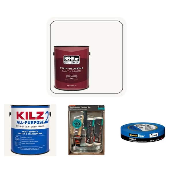Ultra Pure White Paint, ScotchBlue Tape, KILZ 2 Primer and Paint Kit Combo (6-Piece)