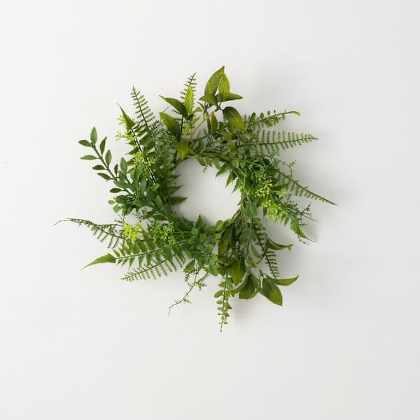 SULLIVANS 16 in. Artificial Verdant Leafy Foliage Bush Mini Wreath, Green