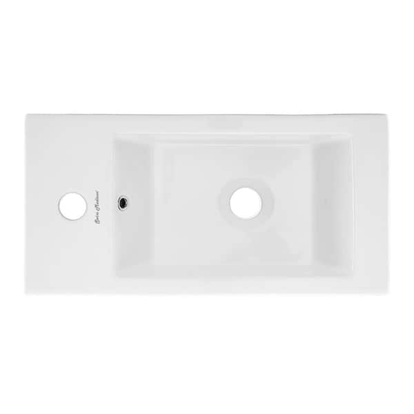 Swiss Madison Voltaire 19.5 in. x 10 in. Rectangular Ceramic Wall Hung Vessel Sink with Left Side Faucet Mount in White