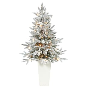 3.5 ft. Flocked Pre-Lit Manchester Spruce Artificial Christmas Tree with 50-Lights and 133 Bendable Branches in Planter