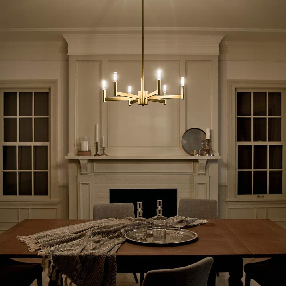 Sleek Modern 26" Black & Brass 6-Light Ambient Chandelier