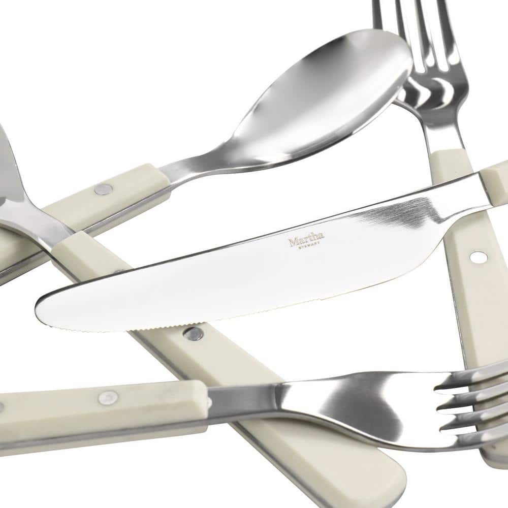 Cream Handle Stainless Steel 16-Piece Flatware Set