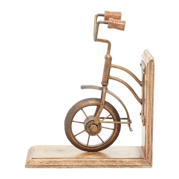 Brass Wood Bike Bookends (Set of 2)