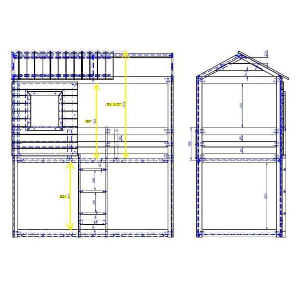 Rustic Light Grey Pine Twin Over Twin Bunk Bed with Blue Tent
