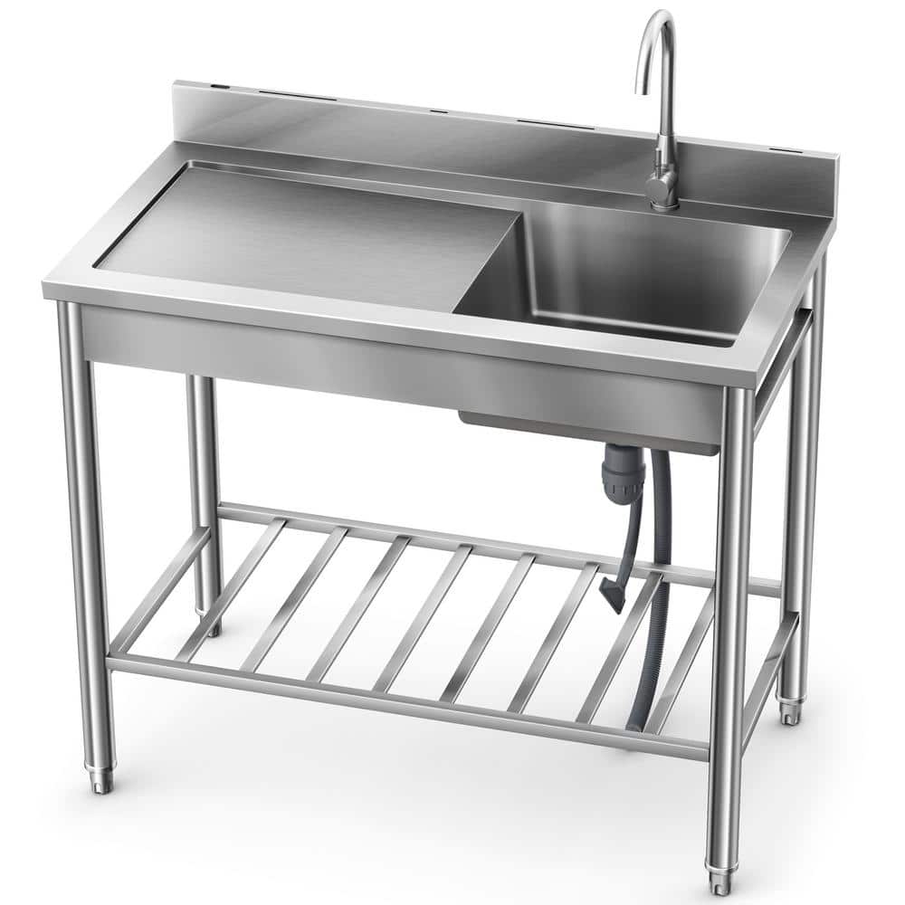 40 in. Freestanding 1-Compartment Commercial Kitchen Sink in Stainless Stee