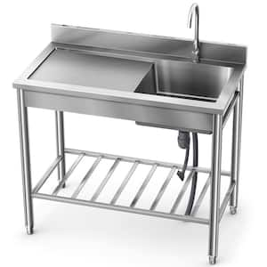 40 in. Freestanding 1-Compartment Commercial Kitchen Sink in Stainless Steel with Adjustable Feet and 2-Knife Holders