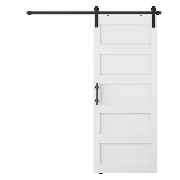 GOLDENPOLEY 32 in. x 84 in. 5-Panel White Finished MDF Sliding Barn Door with Hardware Kit