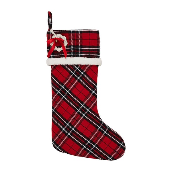 18-Inch Red and Black Tartan Plaid Fabric Christmas Stocking Holder