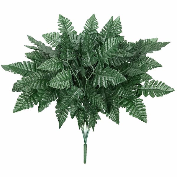 18 in. Artificial Leather Fern Leaf Stem Plant Greenery Foliage Bush (Set of 4)