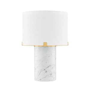 Rumi 10.75 in. 1 Light Aged Brass Finish Table Lamp with White Linen Shade