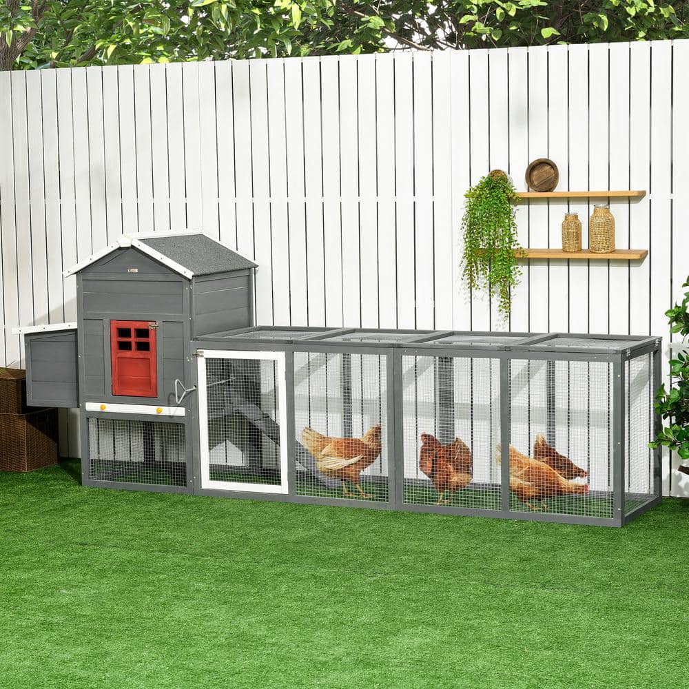 Extra Large Storm Gray and Brick Red Wooden Chicken Coop with Run
