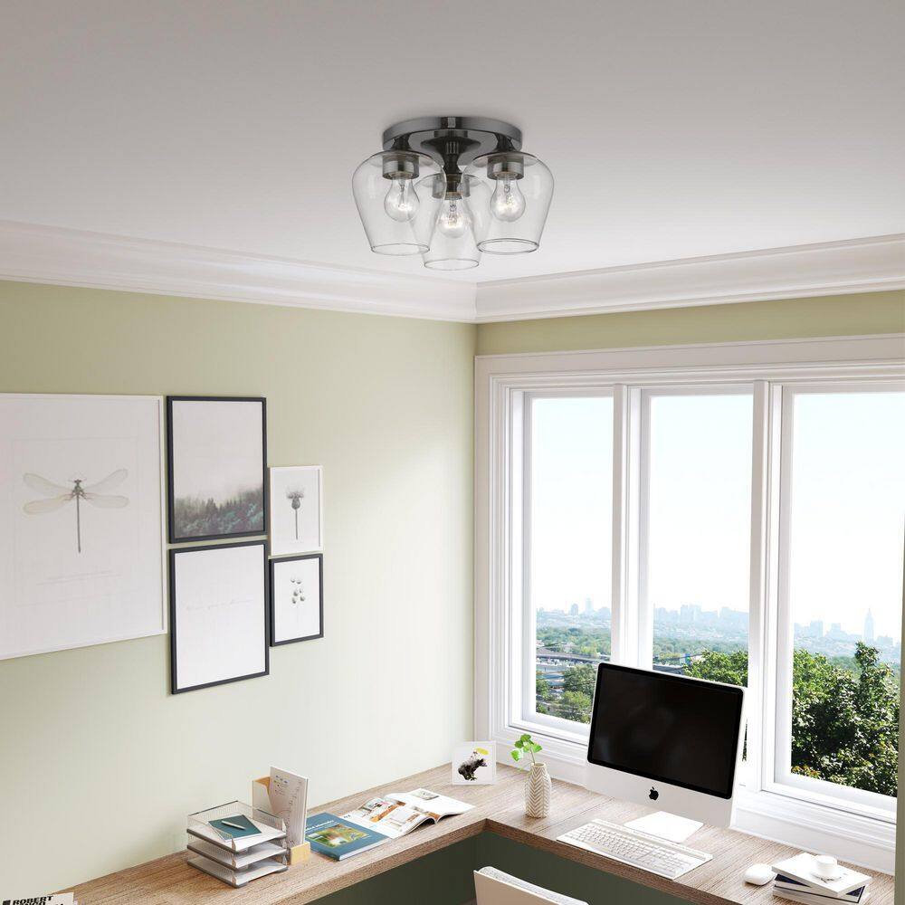 Willow 3-Light Black Chrome Flush Mount with Clear Glass Bowl