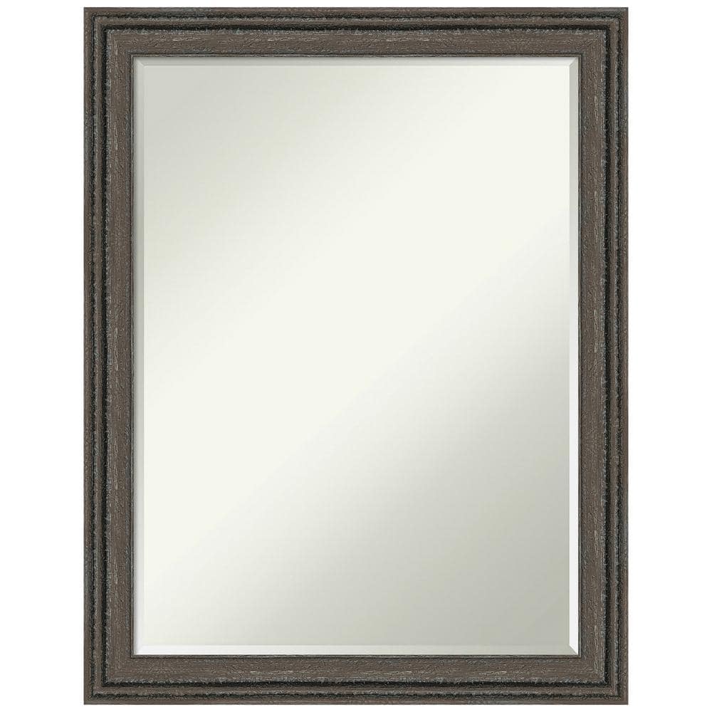 Upcycled Brown Grey 21.5 in. x 27.5 in. Petite Bevel Farmhouse Rectangle Wood Framed Wall Mirror in Brown -  Amanti Art, A38868262280