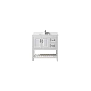 Louis 36 in. W Bath Vanity in White with Quartz Vanity Top in White with White Ceramic Basin