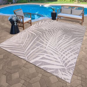 Paseo Paume Gray/Cream 5 ft. x 7 ft. Floral Indoor/Outdoor Area Rug