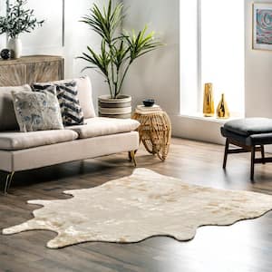 Marcia Machine Washable Faux Cowhide Off White Doormat 4 ft. x 5 ft. Accent Rug