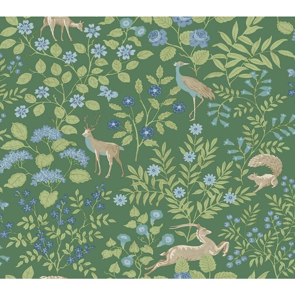 ERIN amp BEN CO Meadow Green Woodland Floral Paper Peel and Stick Matte 