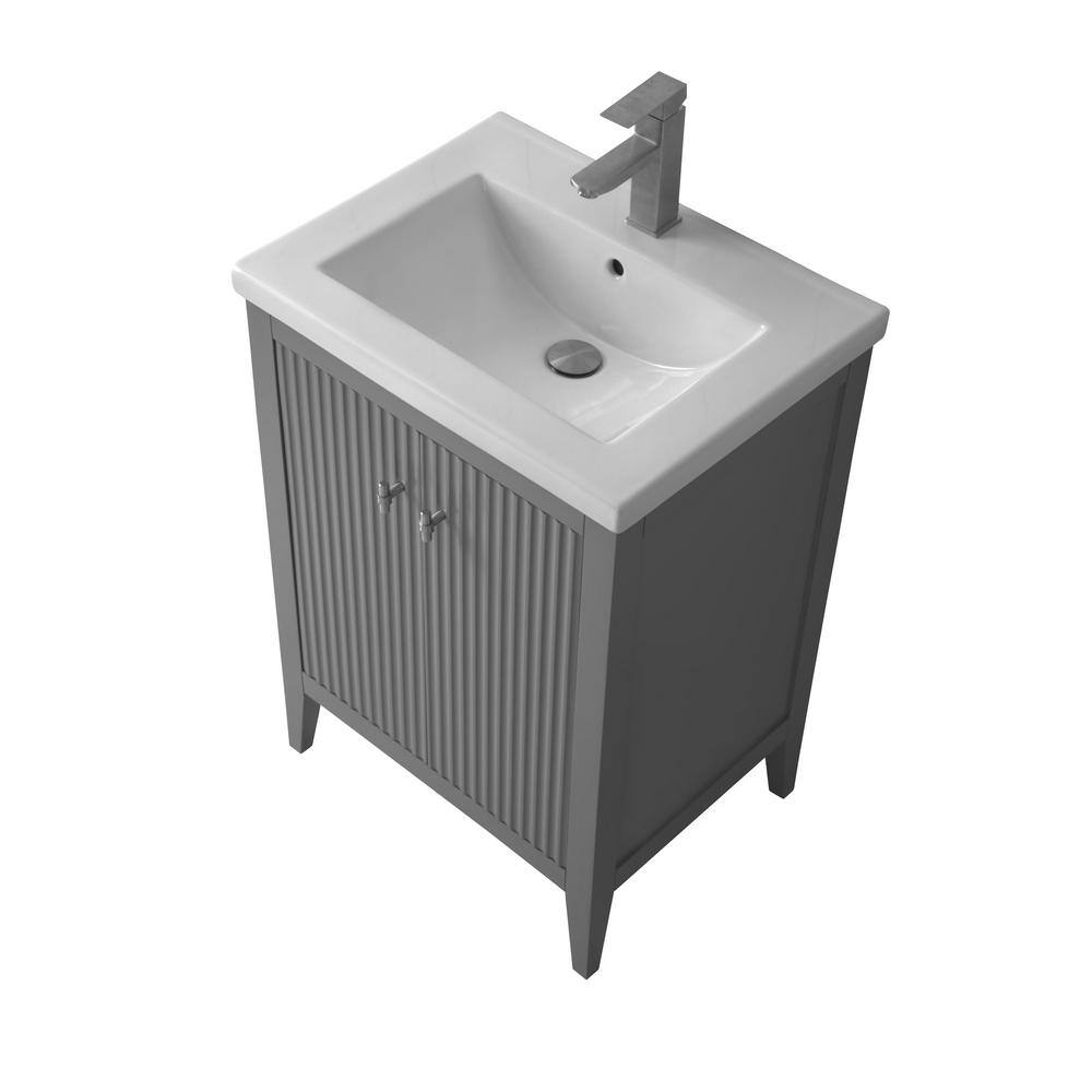 Gray Freestanding Single Bathroom Vanity with Ceramic Top