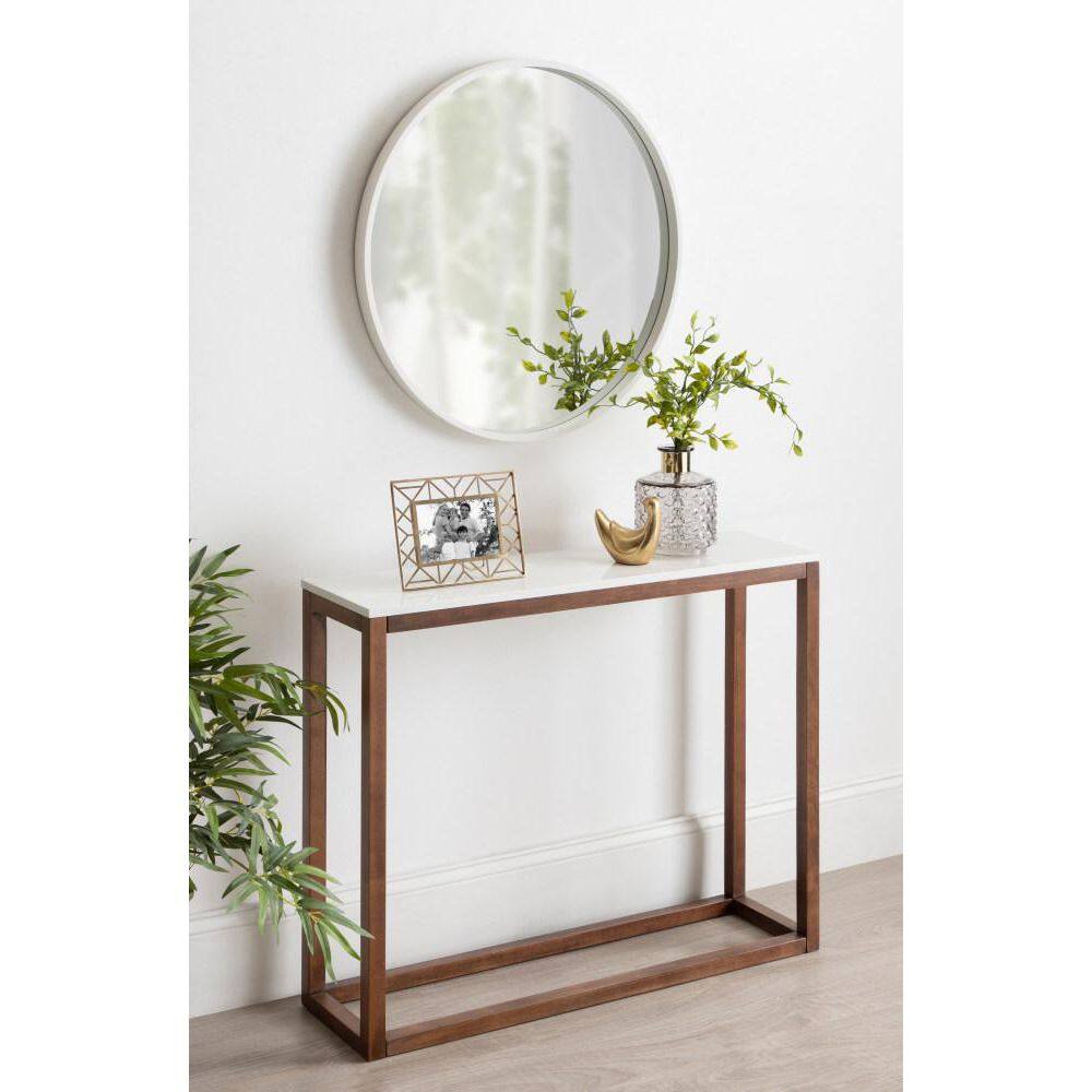 Carmela Slim Modern Grey & White Marble Console Table with Walnut Base