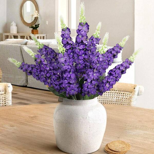 LIVING LUXURY 23 in. Purple Artificial Larkspur Flower Stem Bush