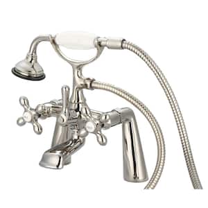 3-Handle Vintage Claw Foot Tub Faucet with Handshower and Cross Handles in Polished Nickel PVD