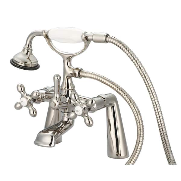 Water Creation 3-Handle Vintage Claw Foot Tub Faucet with Handshower and Cross Handles in Polished Nickel PVD