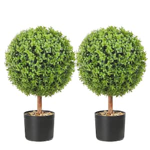 Artificial Topiaries Boxwood Trees 22 in. Green Artificial Boxwood Topiaries With Containers Ball-Shape Plant, (2-Piece)