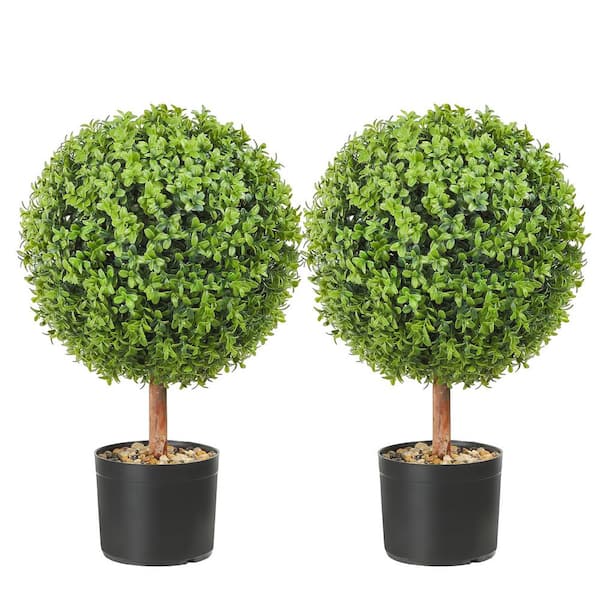 VEVOR Artificial Topiaries Boxwood Trees 22 in. Green Artificial Boxwood Topiaries With Containers Ball-Shape Plant, (2-Piece)