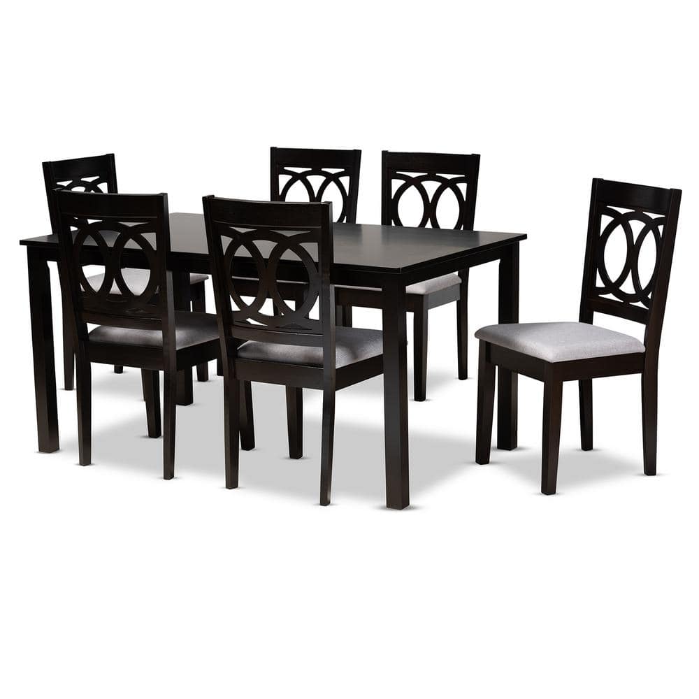 Baxton Studio Lenoir 7-Piece Grey Fabric Wood Dining Set